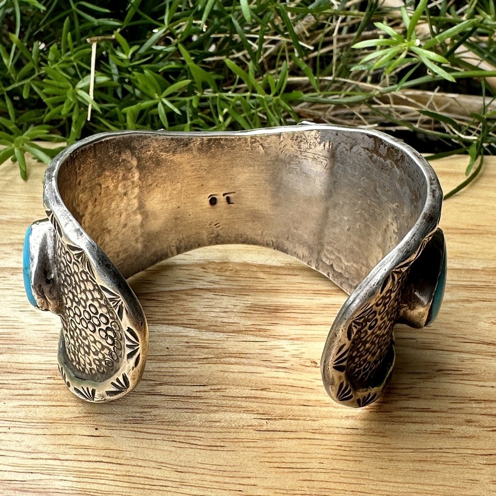 Hopi Watch Bracelet Size 7 Bisbee‎ Turquoise Lizard Signed CL Sterling 95.4g USA - Picture 10 of 13